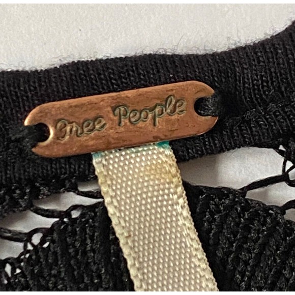 Free People Dress Womens Small Black Crochet Knit Chevron Pattern Bodycon Read - Picture 8 of 15